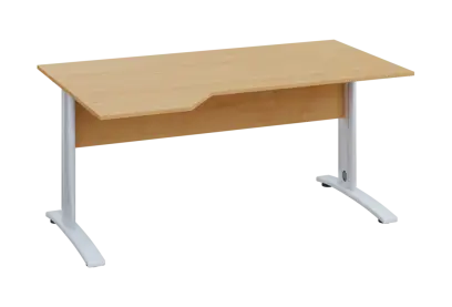 EZK 18 - 164 stůl kancelářský, rohový, levý, kovová podnož bílá, deska 18 mm, široký 1600 mm, javor horský